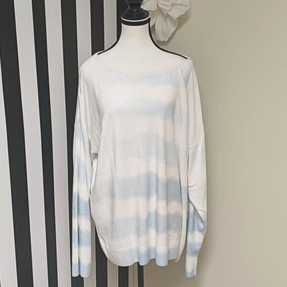 Barefoot Dreams Sweaters - Barefoot Dreams Cozy Chic Ultra Lite Watercolor Boatneck Pullover Cloud Blue 2X